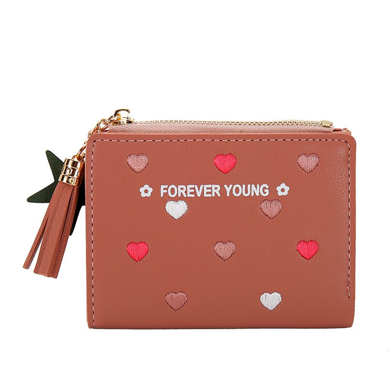 Wallet Women Newest Heart Tassel Leather Wallet Female Wallet Zipper Solid Lady Purse Card Holder Bag: dark pink