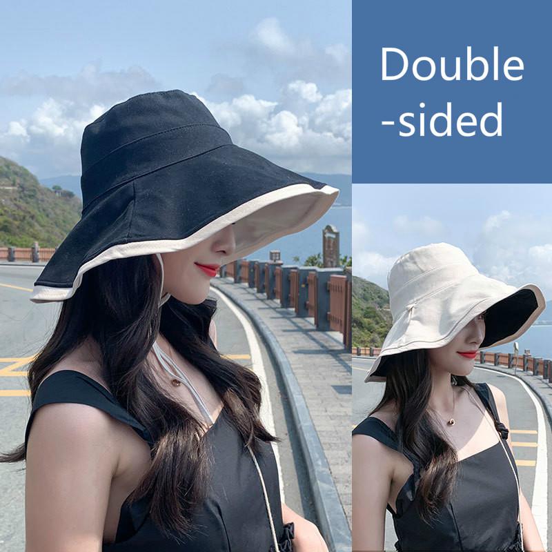 Emmer Hoed Vrouwen Anti-Uv Brede Rand Katoen Zon Hoeden Voor Vrouwen Zomer Panama Opvouwbare Grote Rand Koreaanse Strand Zon hoed: black