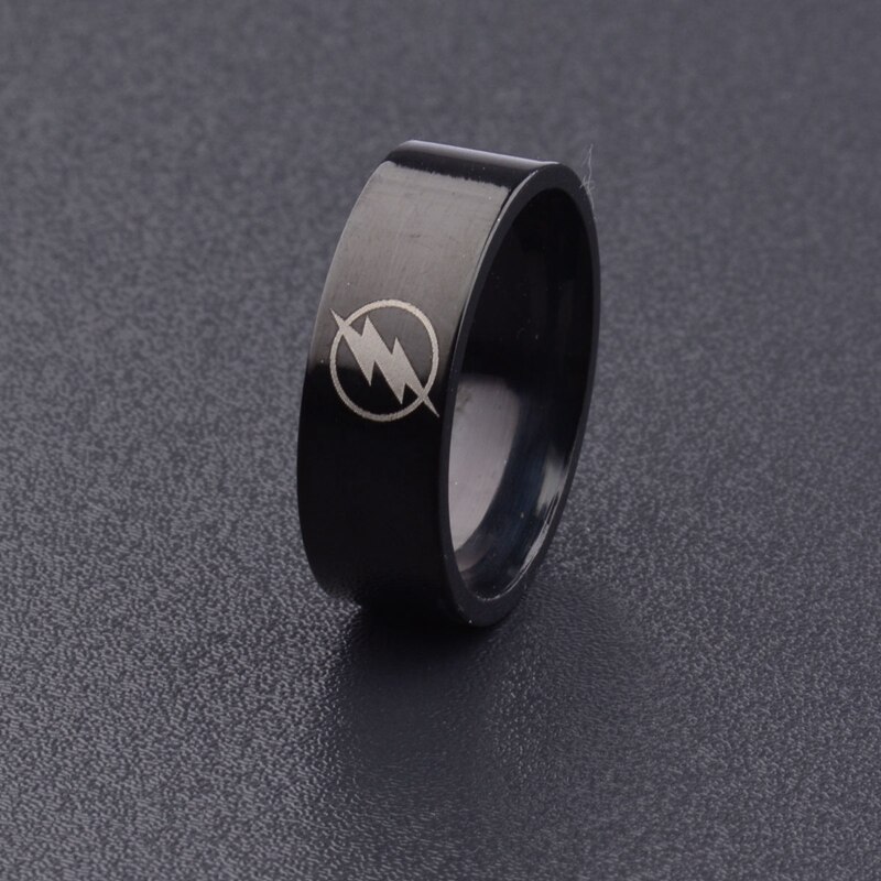 Mode Titanium Jongens Mannen Zwart De Flash Symbool Rvs Gepolijst Ring Cocktail Bruiloft Sieraden