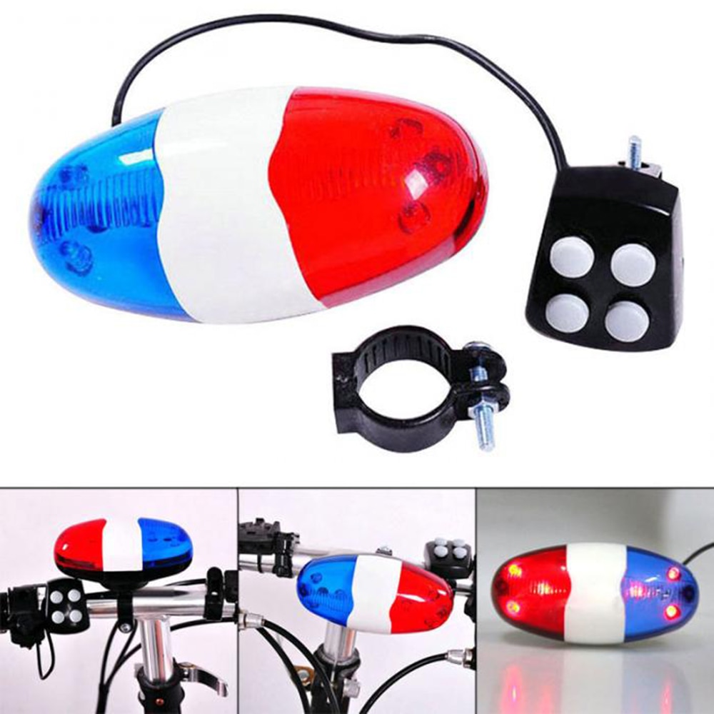 6 luces Led parpadeantes para bicicleta, campana para trompeta eléctrica, luz de advertencia con 4 modos de sonido de sirena, a prueba de agua diaria.