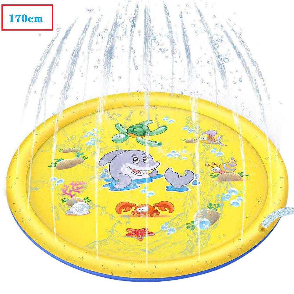 170/150/100cm PVC Sprinkling Swimming Pool Water Play mat Summer Lawn Games Pad Family Game Inflatable Spray Water Cushion Pat: yellow dolphin 170cm