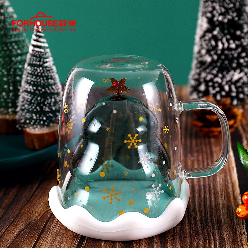 300ML Double Layered Anti Scald Glass Christmas Tree Starry Sky Coffee Mug Thermal Insulation Milk Cup