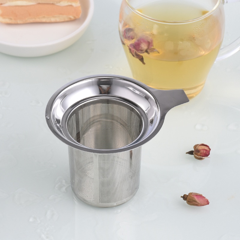 Køkkentilbehør te mesh metal infuser rustfrit stål kop te blad filter med låg filter te si genanvendelig