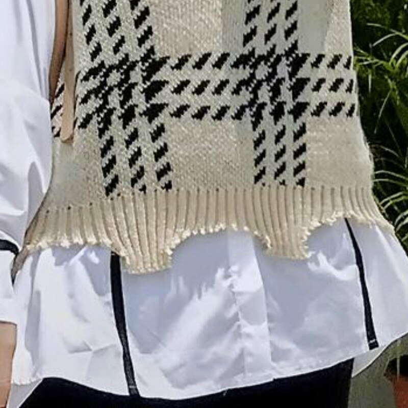 Rutig stickad tröja väst kvinnor retro enkel matchande koreansk lös casual snygg v-ringad kvinnlig oregelbunden street-wear harajuku
