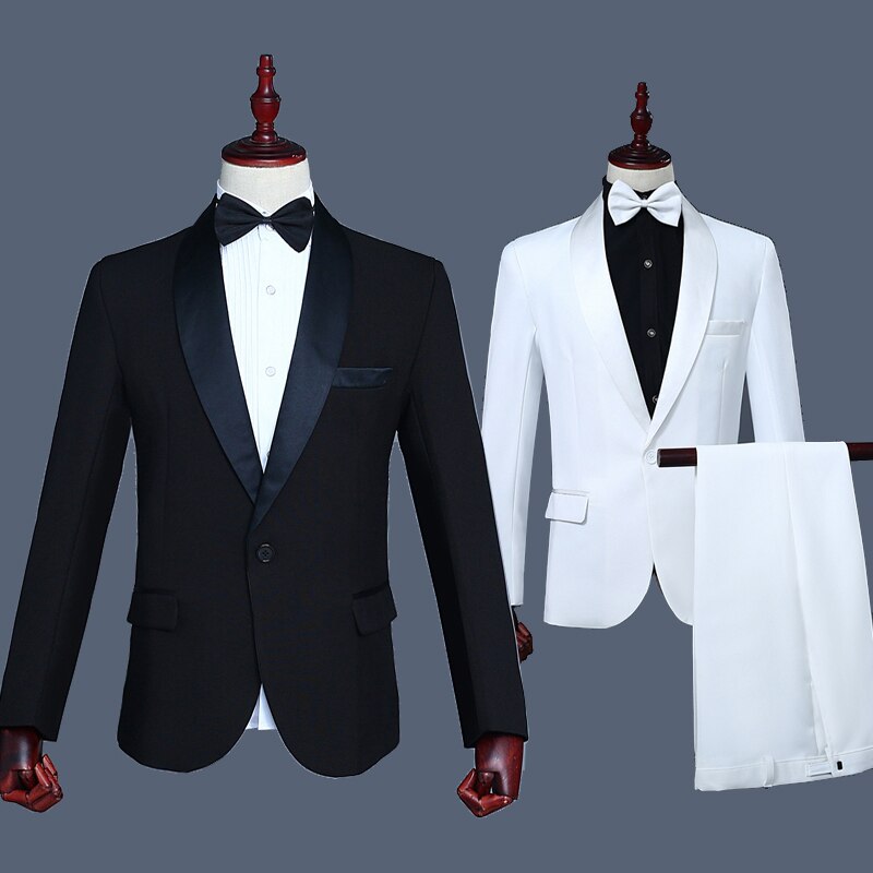 Luxury Handsome 2 Colors Wedding Suits Stage Costume Men&#39;s Leisure Business Blazer Pants Set with Bow Tie