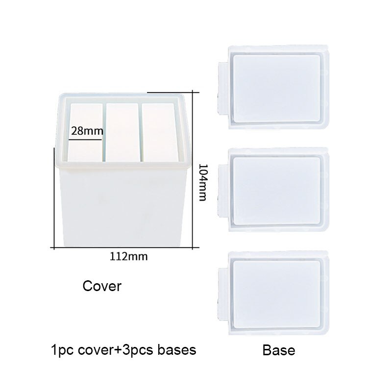 DIY Drawer Storage Box Epoxy Resin Mold Jewelry Tools Jewelry Accessories Handcraft Moulds: 1pc cover 3pcs bases