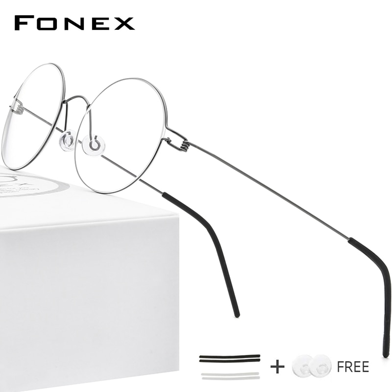 FONEX Screwless Eyewear Prescription Eyeglasses Frame Women Round Myopia Optical Denmark Korean Glasses Frame Men Titanium 98607: Gray