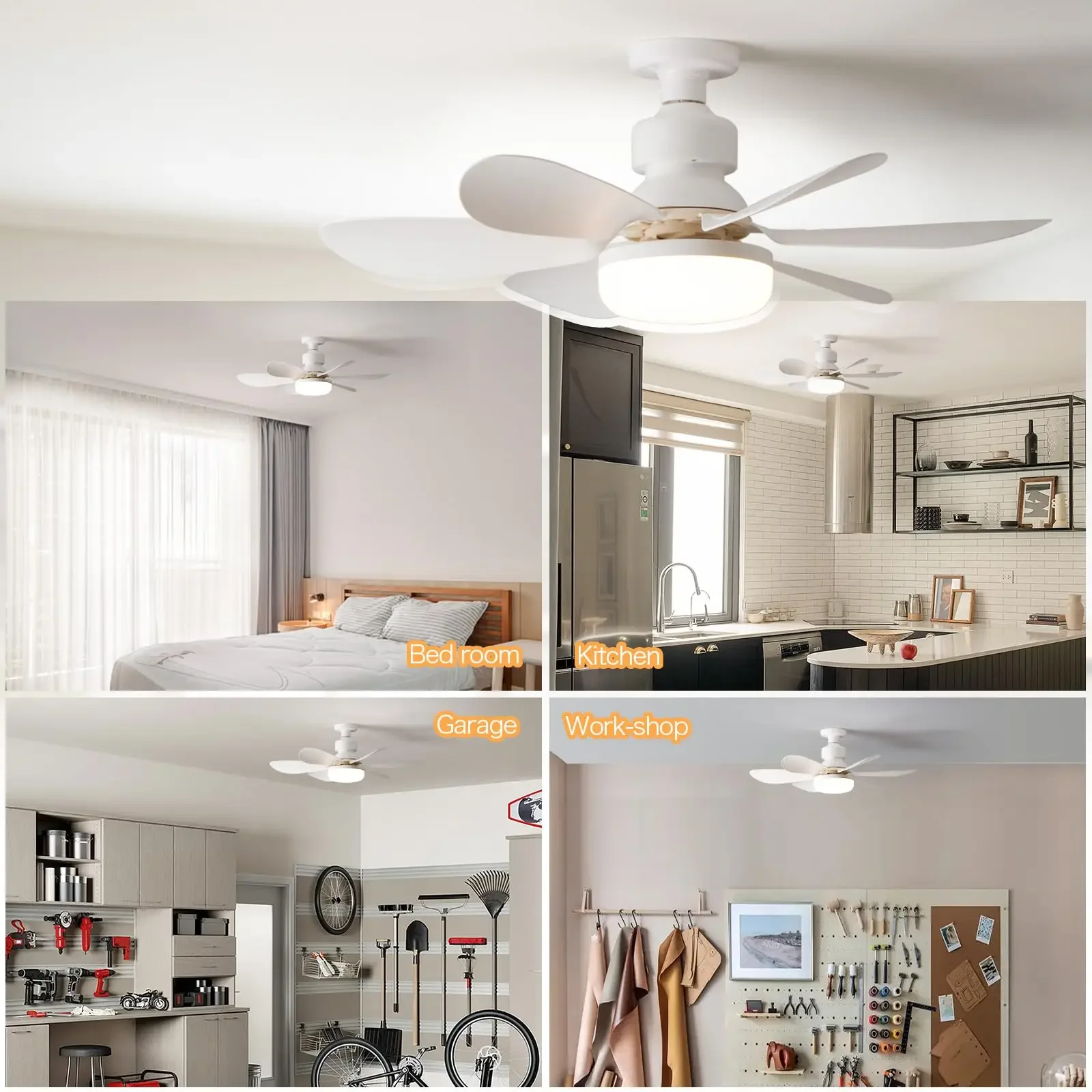 Luz de ventilador con enchufe LED de 40W, ventilador de techo con tornillo de 20,47" con luz y control remoto, ventilador con enchufe E27 con LED para baño, dormitorio, cocina