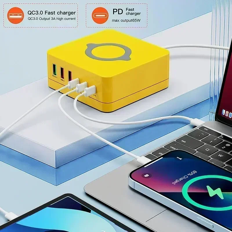 140w gan lader multiport trådløs stasjonær lader usb type  c 100w pps  pd 65w qc hurtigladestasjon for bærbar pc nettbrett telefon