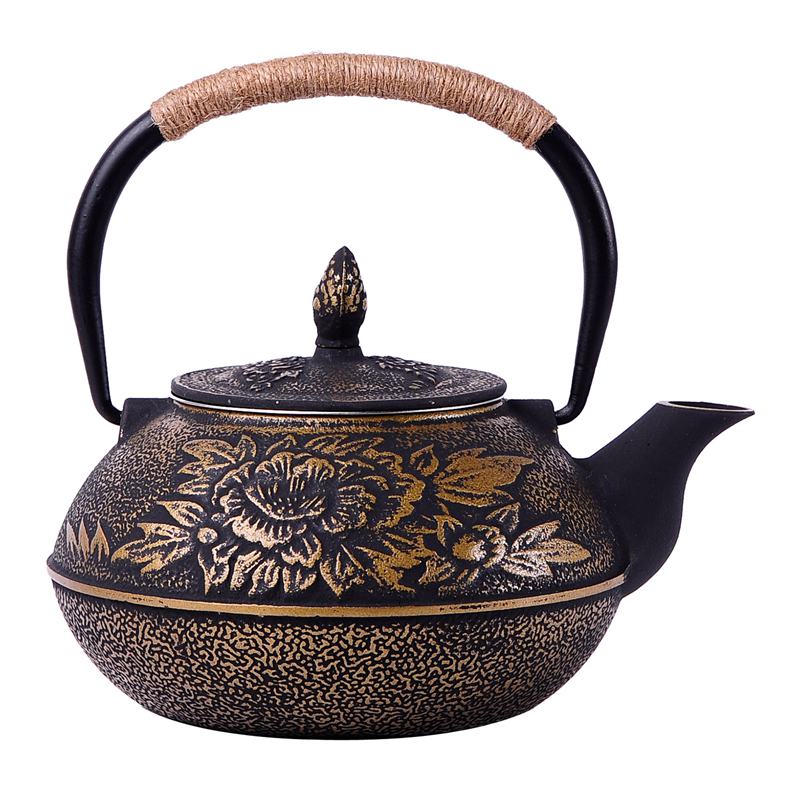 Uncoated teapot iron teapot iron pot, peony big iron pot 900 ml: Default Title