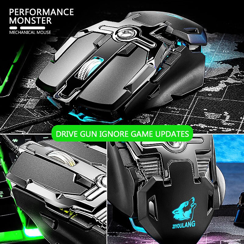 V15 8 knops mechanische gamingmuis met usb-kabel, 6400 dpi rgb-achtergrondverlichting, macro-gamermuis met drukpistool voor laptop