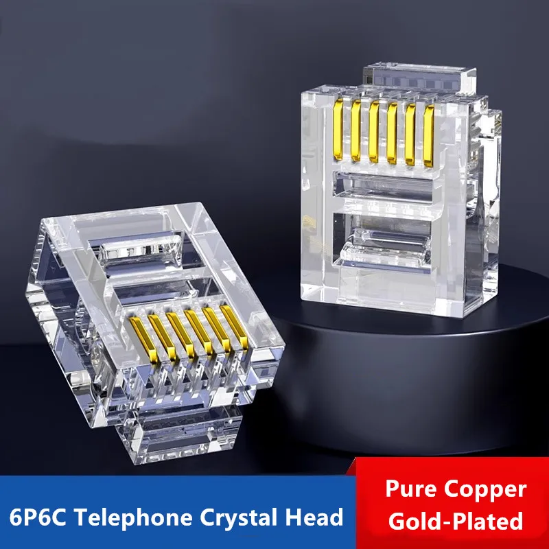 50 stk.  rj12 6 p 6c modulær plugg utp forgylt kobber  rj12 telefonkontakter krystallplugger adapter