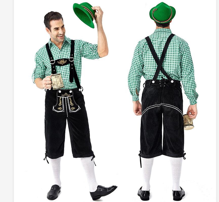 Echoine Volwassen Traditionele Oktoberfest Kostuum Lederhosen Beierse Octoberfest Duits Bier mannen Carnaval Party Fancy Kostuum: Green Black / L