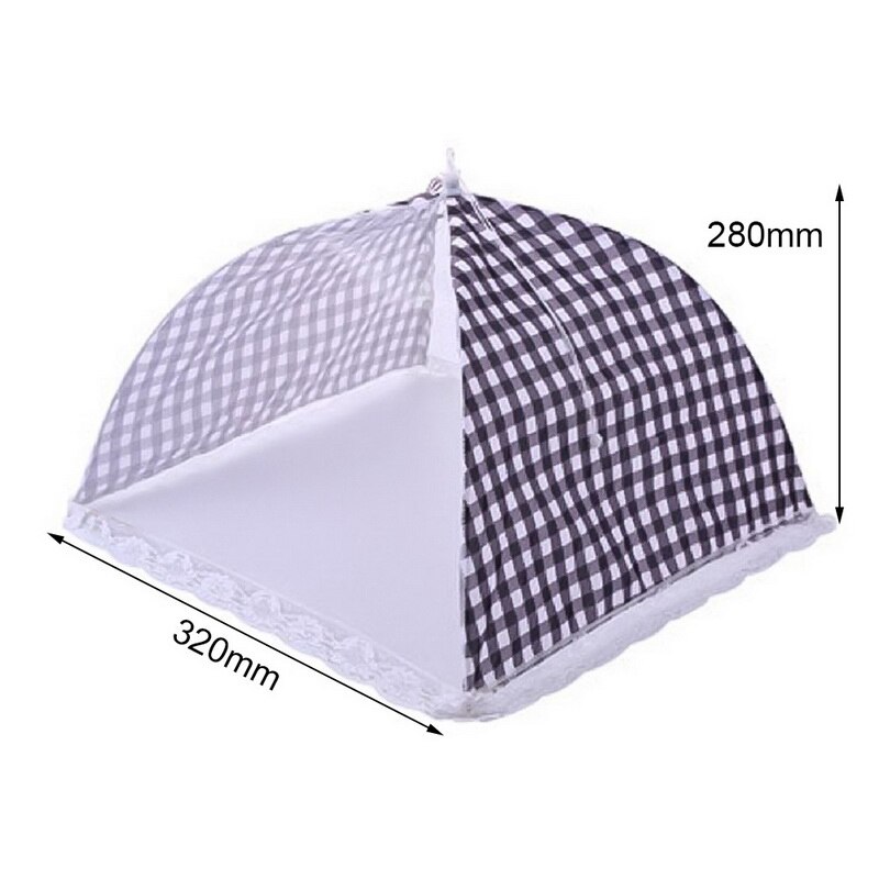 1 stk køkken foldet mesh maddæksel grill picnic køkkenudstyr paraply stil mesh polyester anti fly myg mad fad dæksel: Sort 32 x 28cm