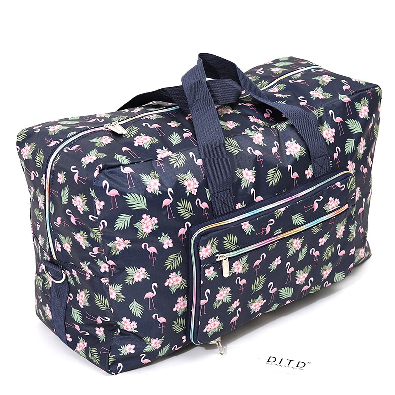 Bolso de viaje plegable con estampado de dibujos animados para mujer, bolsa de viaje de gran capacidad, impermeable, con estampado de perro, portátil, para acampar