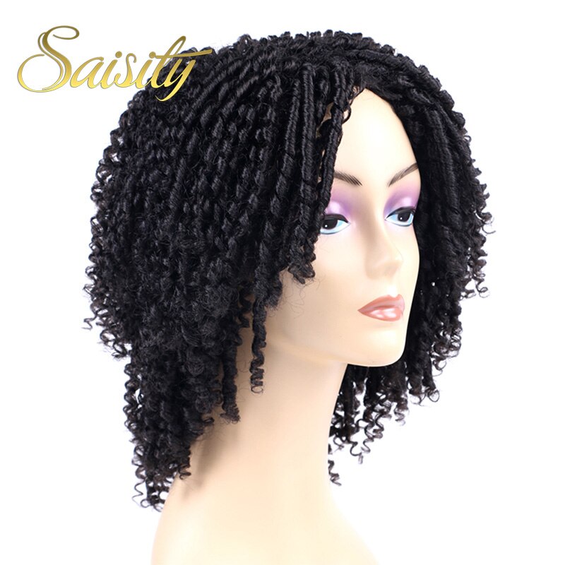 Saisity, peluca de pelo de talla mediana con rastas sintéticos para mujeres africanas, escarcha Ombre marrón con pelo negro, pelucas de trenzas rastas de Crochet Soul: #1B