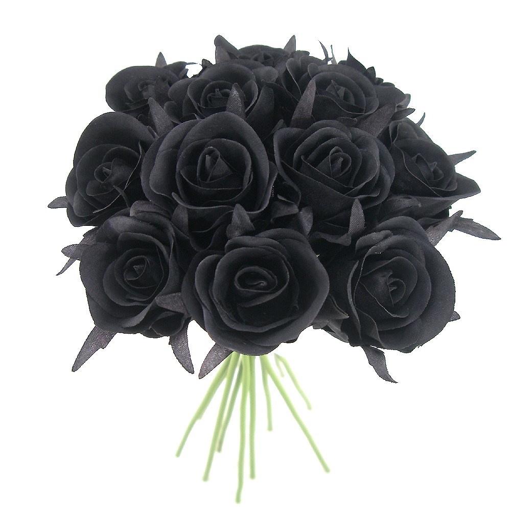 25cm sort silke rosenbuket, kunstig blomsterbuket , 12 roser med