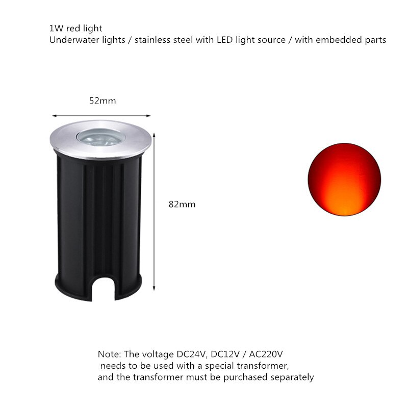 Valonheitin 12v ulkovaloa puutarhan värillinen kohdevalo mini led spotti 12v puutarhavalaisin led  ip68 vedenpitävä  dc24v maanalainen valo: Punainen / 1w ac220v