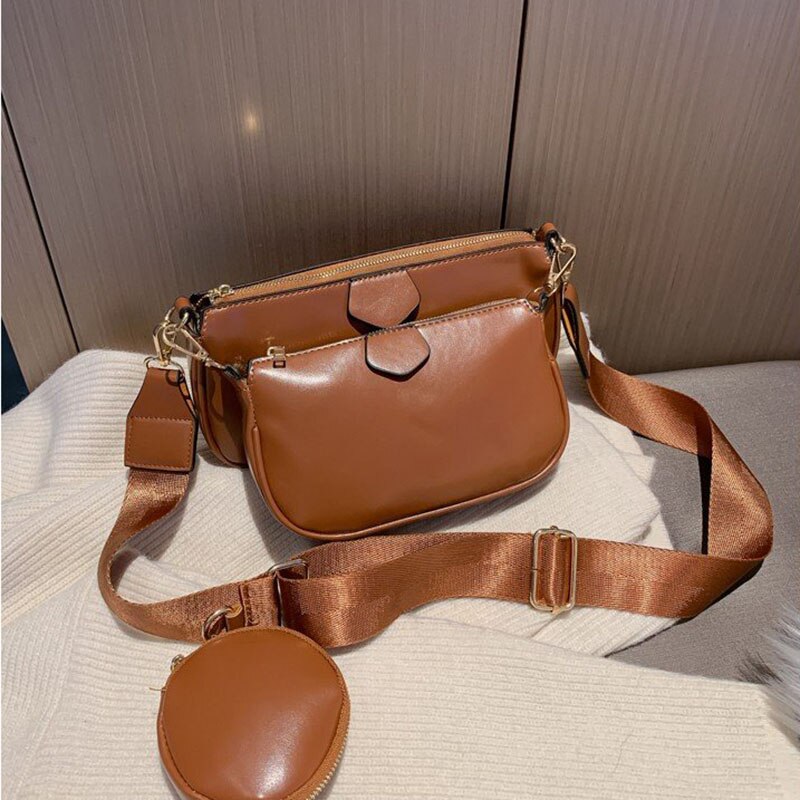 3 pz Borse A Spalla per La Donna messaggero Borsa Borse di Lusso della cinghia di Spalla Larga Crossbody Borsa: marrone spalla borsa