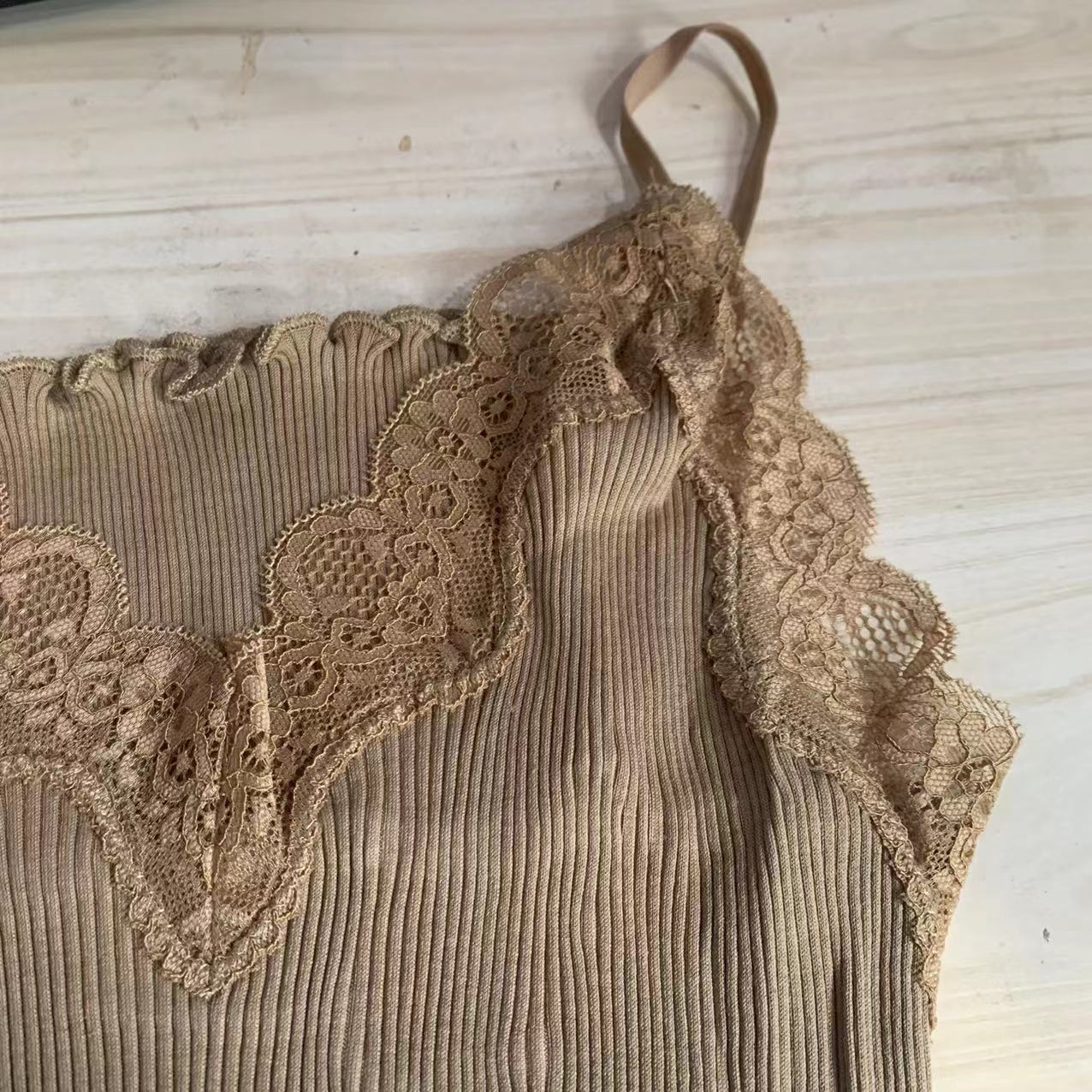 70% Zijde 30% Katoen Gebreide Kant Hemdje Vest Nachtkleding Spaghetti Band SJ309: coffee
