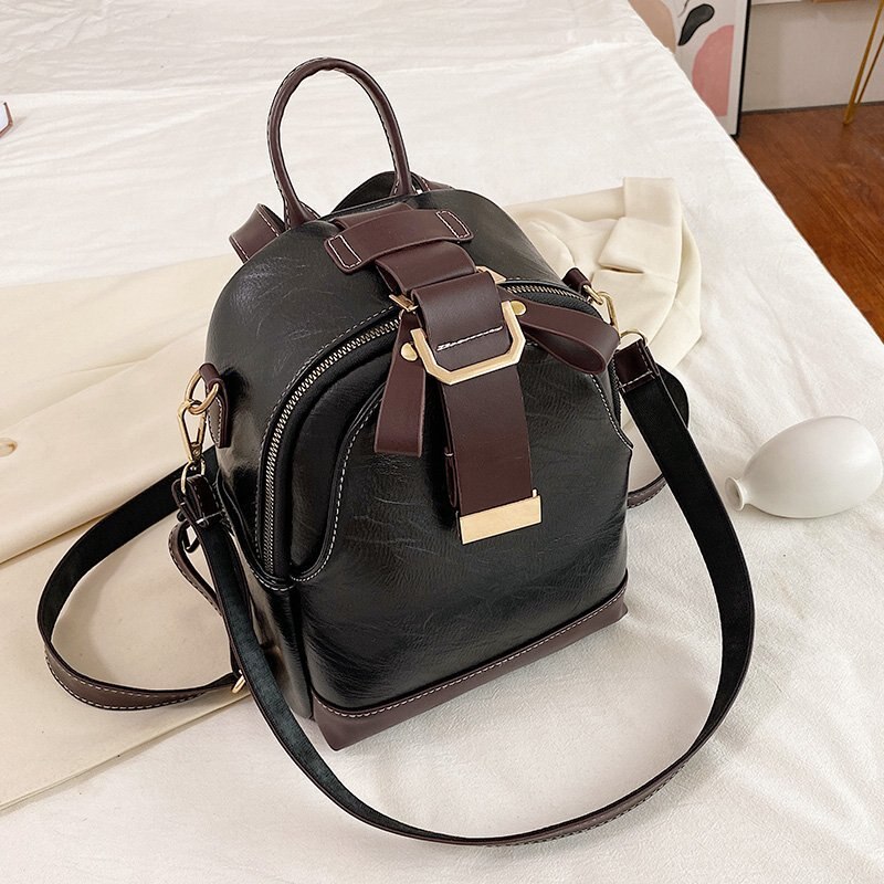 Dames PU Leren Rugzak - Vintage Reizen Dagrugzak - Zachte Handgreep, Ritssluiting: Zwart