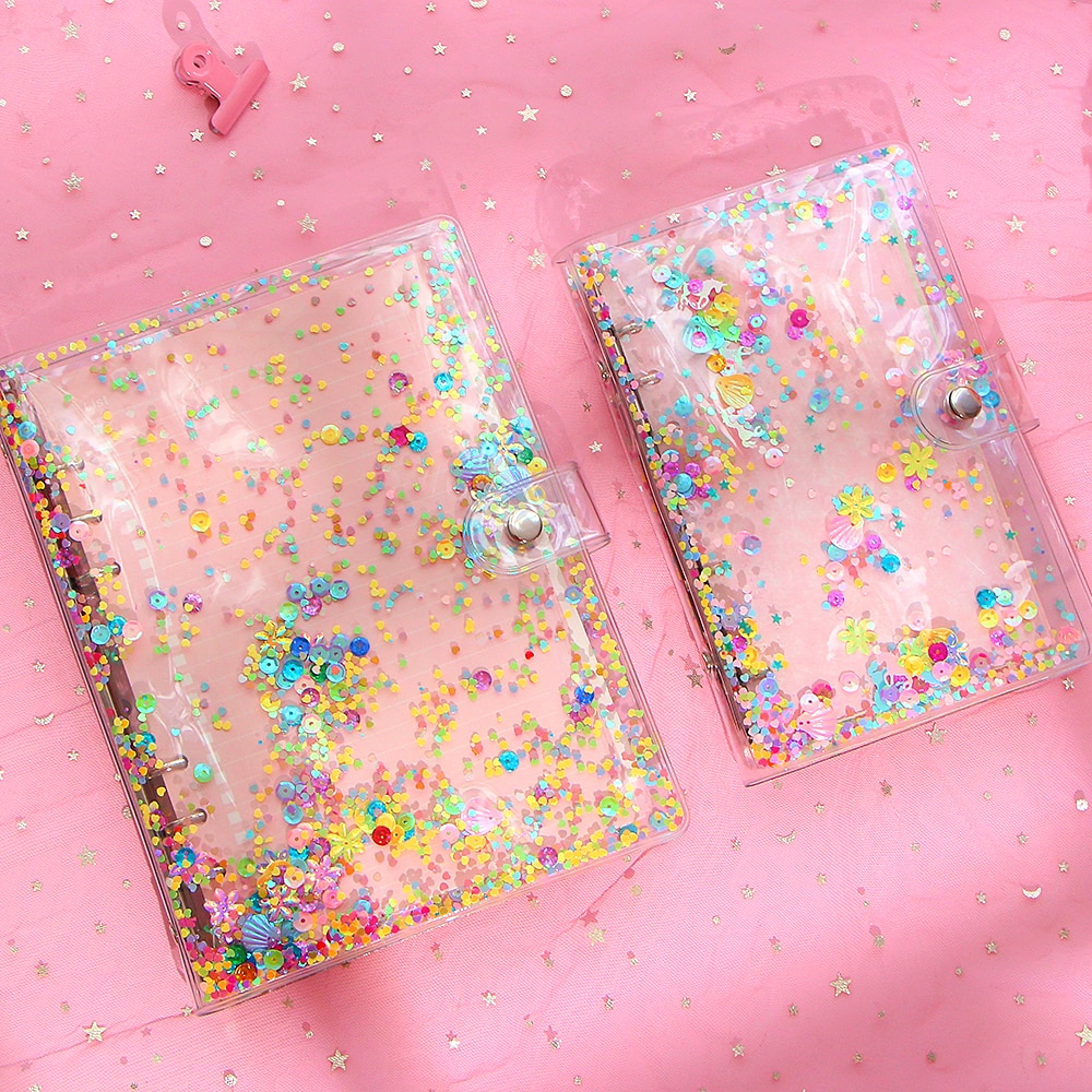 A5 A6 Kawaii Losse Blad Notebook Cover Planner Notebook Shiny Quicksand 6 Gaten Bindmiddel Eenvoudige Dagboek Shell Briefpapier Supply