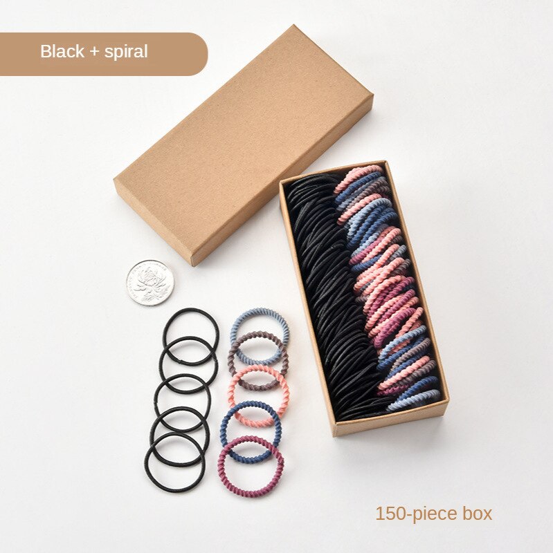 Kinderen Rubber Haarband Niet-Wegwerp Haarband Boxed Baby Kleine Nummer Meisjes Haarband Meisje Haar Accessoires Hoofdtooi: Black 100   Spiral 50