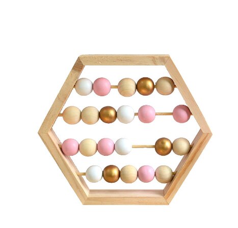 Håndværk baby tidlig læring pædagogisk legetøj skandinavisk stil babyværelse indretning nordisk stil naturlig trækuleramme med perler: Lyserød