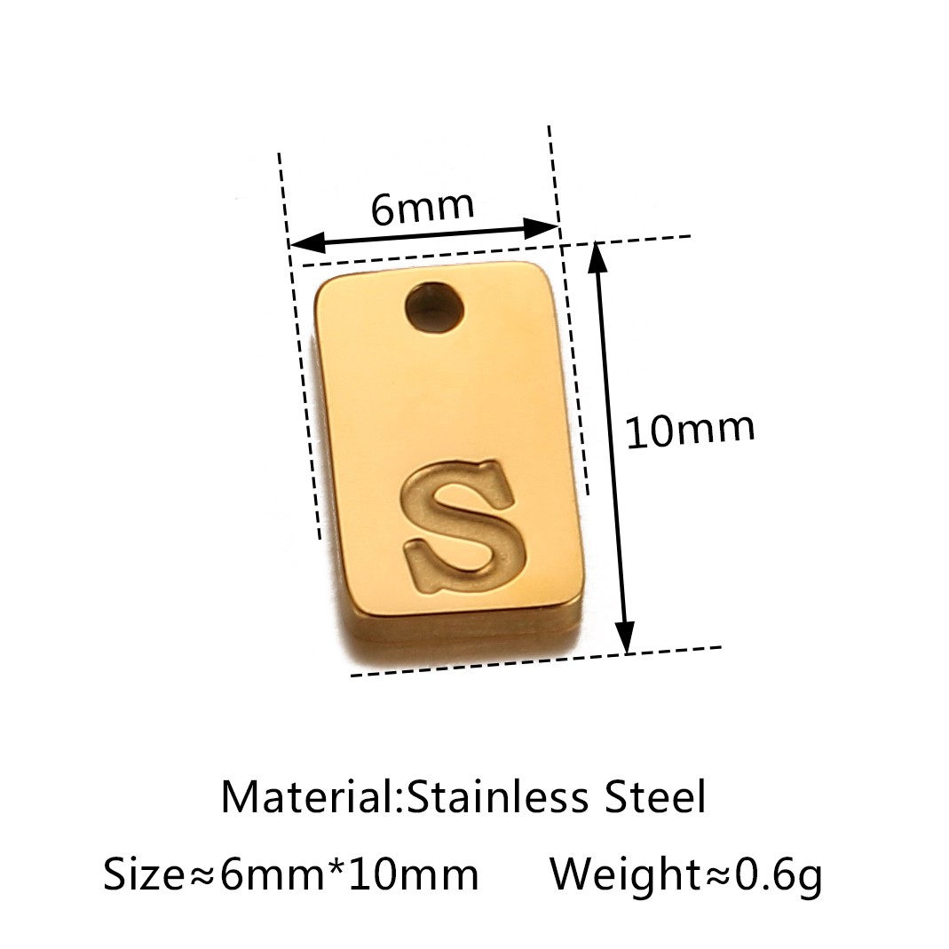 Breloques initiales de l'alphabet carré en acier inoxydable, lettre anglaise gravée, colliers de la présidence bricolage, fabrication de bijoux esthétiques, 5 pièces par lot