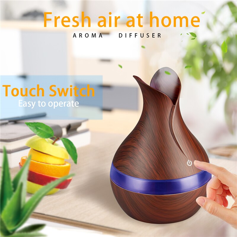 USB Wood Grain Essential Oil Diffuser 330ml Ultrasonic Humidifier Household Aroma Diffuser Aromatherapy Mist Maker with Light