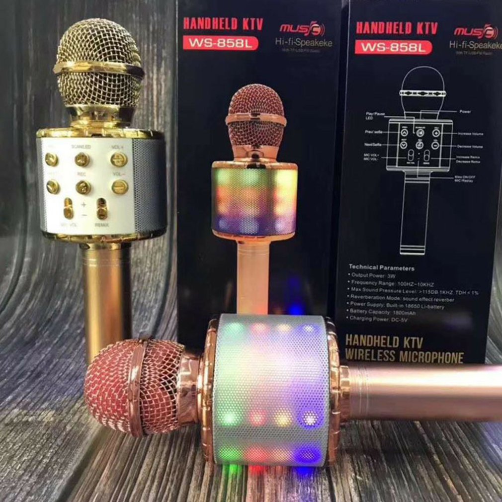 Bluetooth karaoke mikrofon trådløs mikrofon led lys professiona højttaler håndholdt mikrofonafspiller synger optager mikrofon