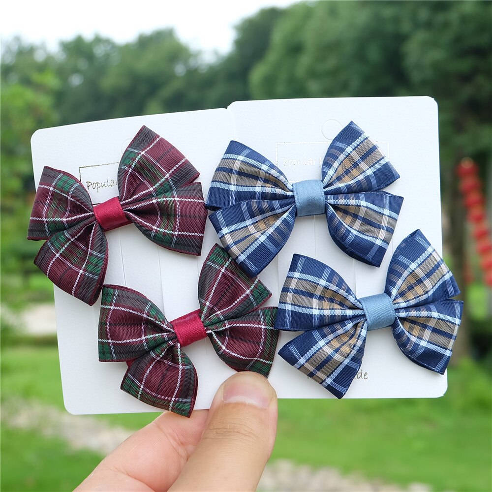 2 stuks/set meisjes strikken haarspeld klassieke geruite lint haarbanden kinderspeldjes kinderhaarkoord retro hoofddeksels haaraccessoires