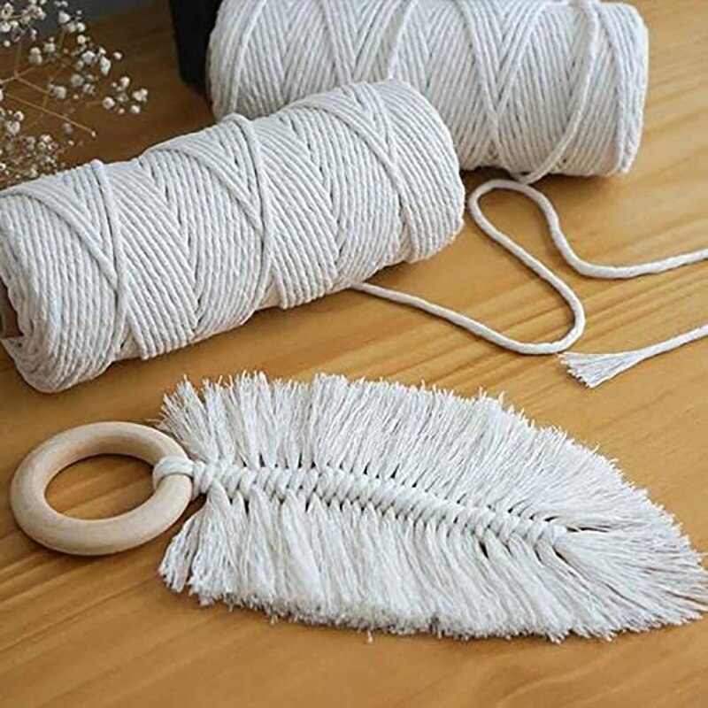 Macrame Cord Natural Cotton Rope m with Wood Ring Wood Stick for DIY Teether Macrame Kit Wall Hanging Plant Hanger