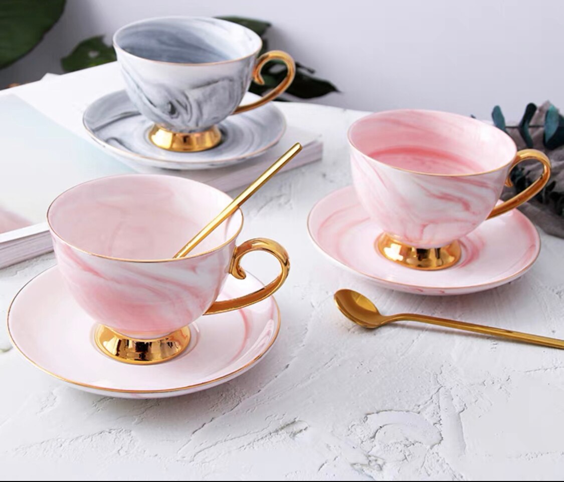 European luxury coffee cup and saucer set gold afternoon tea cup coffee cup milk cup home office marble ceramic cup