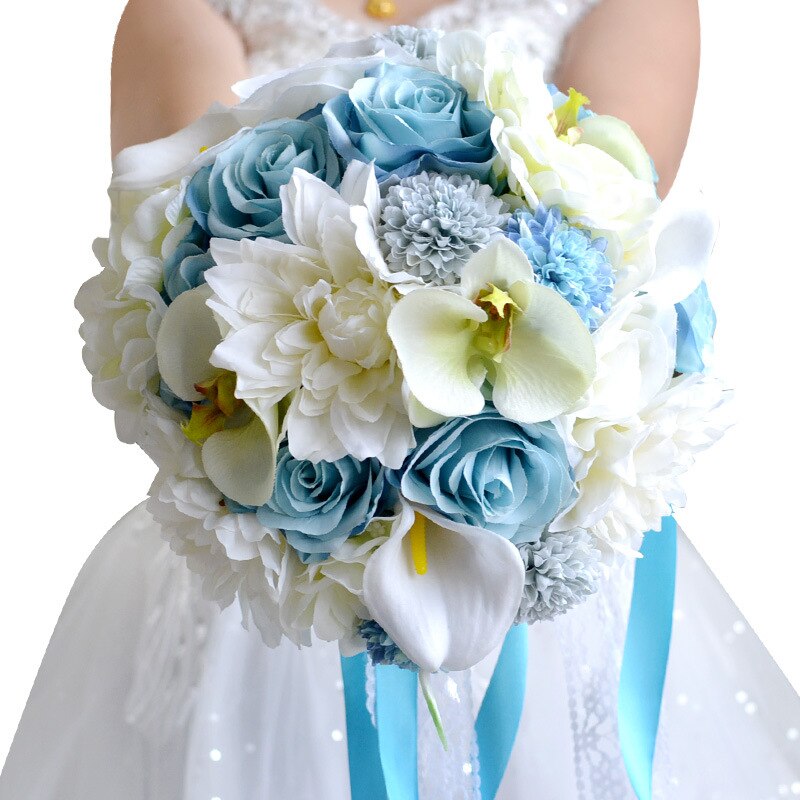 Rosas azules románticas, playa, boda, ramos De flores, broche De novia, ramos De novia, ramo De novia Artificial Calla para novias