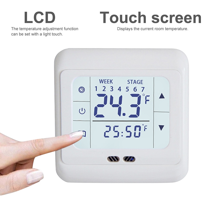 Termostato de calefacción con pantalla táctil para el hogar, termorregulador para calefacción eléctrica de suelo cálido, controlador de temperatura