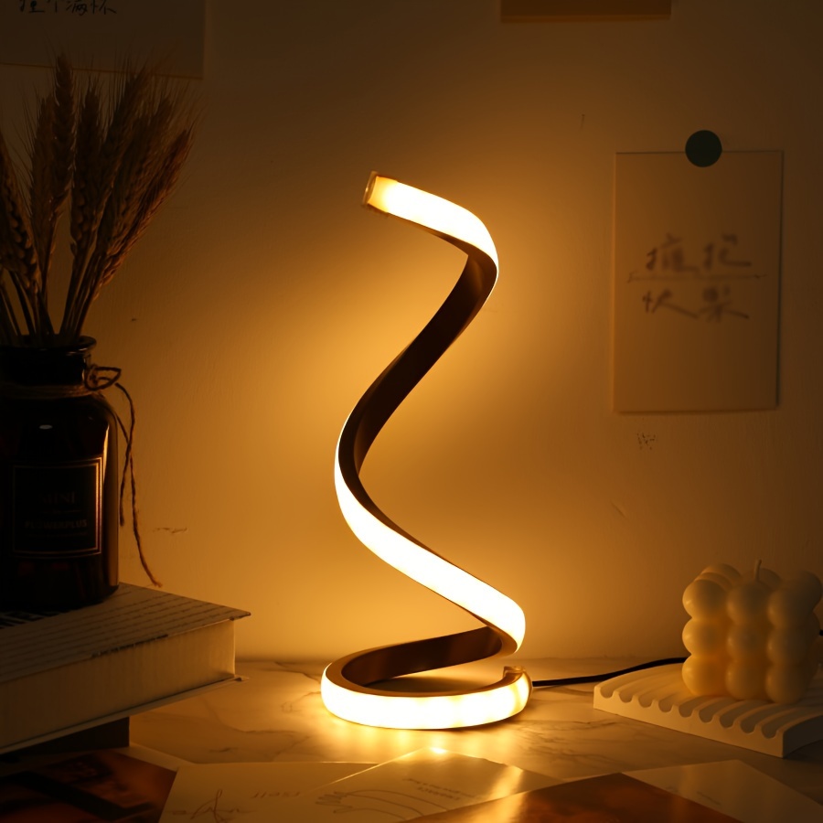 1pc goldene spiralförmige stehlampen mit dreifarbiger beleuchtung und usb-anschluss