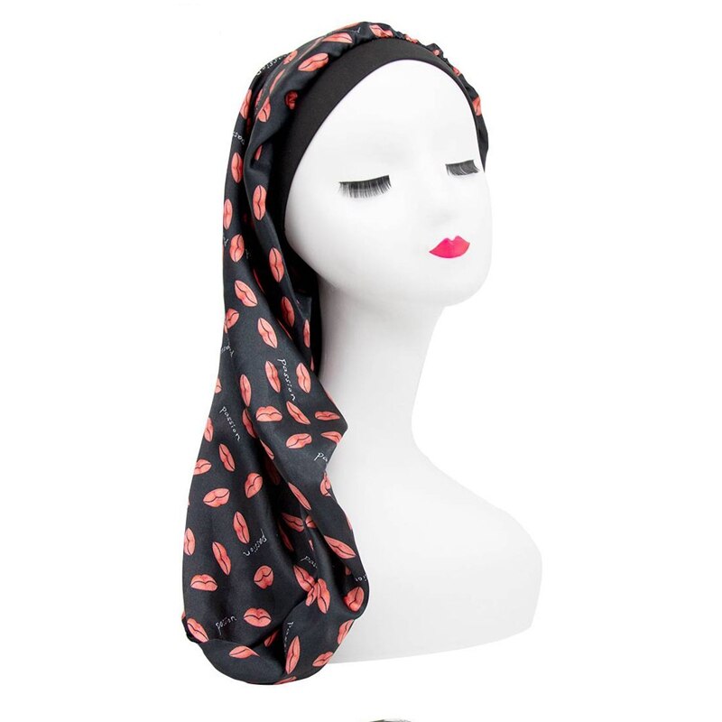 Afrikaanse vrouwelijke zijden tulband hoofddoek lange mutsen voor vrouwen slaapmuts satijnen print haar muts vlecht slouchy hoed tb -83b