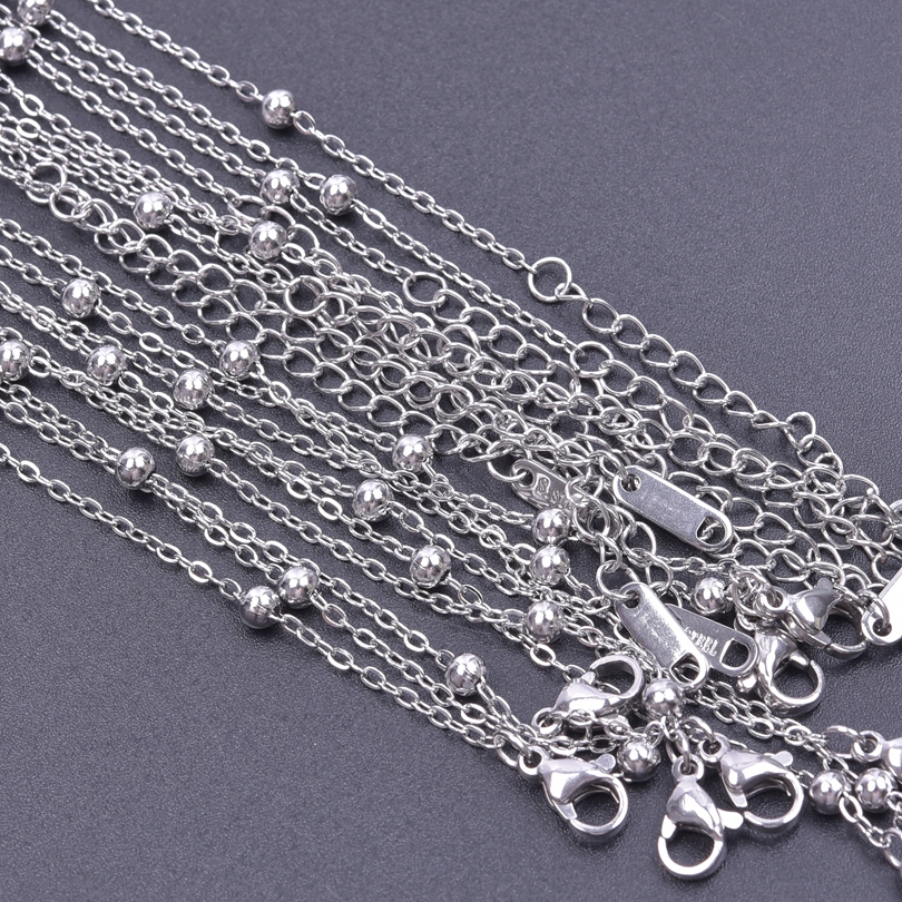 10pcs/Lot Stainless Steel 45cm Adjustable Chain Necklace For Women Men Chains DIY Components 1.2/1.5/1.6/2/2.2/2.5/3mm: ROSE GOLD COLOR