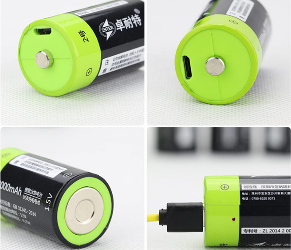 ZNTER 1.5V 3000mAh rechargeable battery C size USB rechargeable lithium polymer battery charged by Micro USB cable