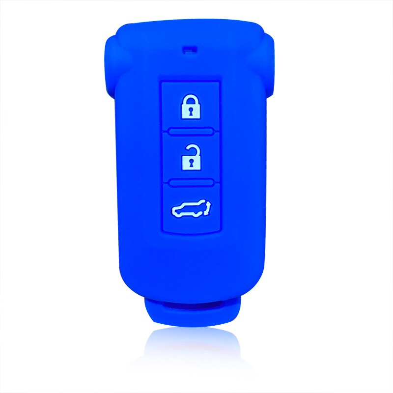 Silica Gel Car Key Cover Case For Mitsubishi Outlander Pajero Delica Key Holder Remote Control Case For Keychain Alarm: Blue