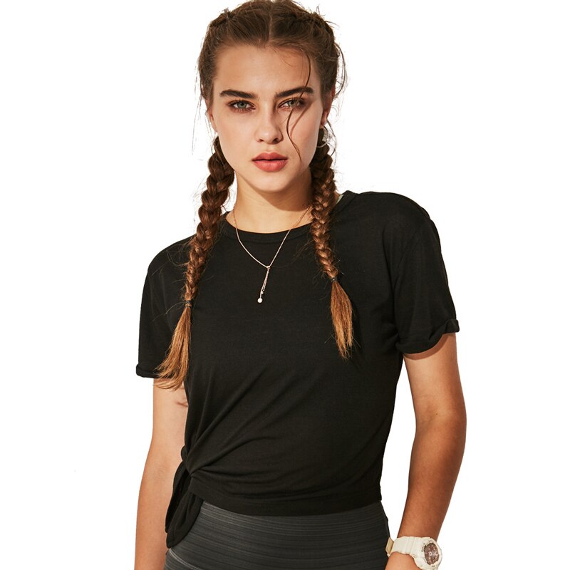Kvinder loose fit høj lav t-shirt sport flydende t-shirt korte ærmer fugttransporterende atletiske skjorter søm split t-shirt tunika top