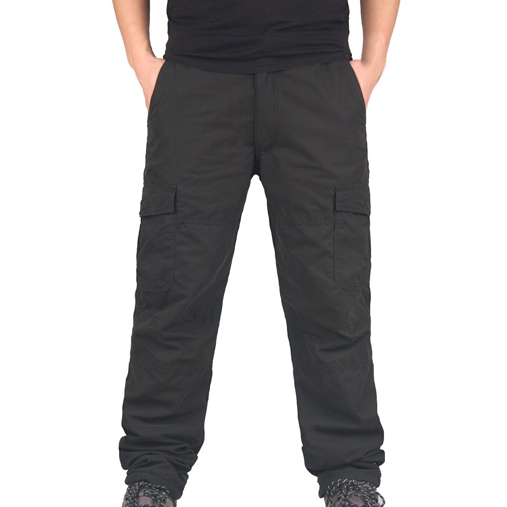 Pantalones de invierno cálidos para hombre, forrado con Polar térmico, multibolsillos, gruesos y sueltos, XD88,: XXL / black