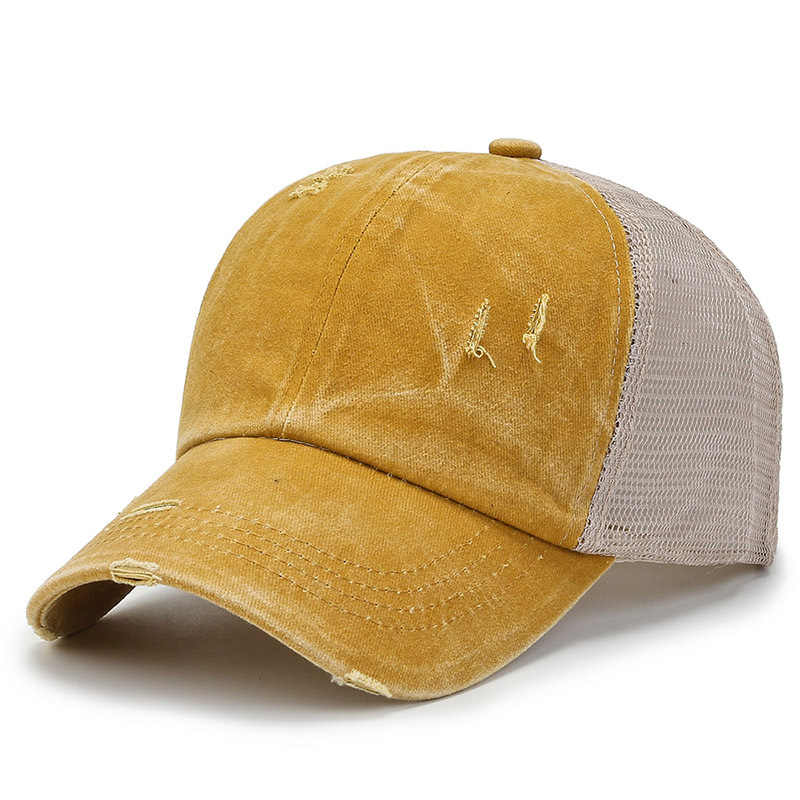 Gorra de béisbol de malla negra para mujer, sombrero de camionero, Snapback Vintage, tamaño ajustable: YELLOW