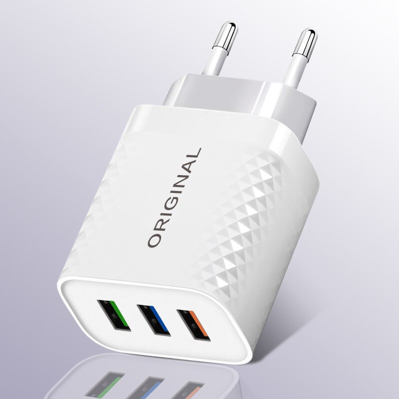 Carregador usb carga rápida 2.4a 3 portas carregadores do telefone móvel carregamento rápido para iphone samsung xiaomi huawei tablet adaptador de parede: white EU