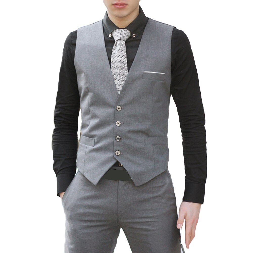 Heren formeel zakelijk vest pak slim fit smoking casual jurk jas gilet: Grijs / Ik