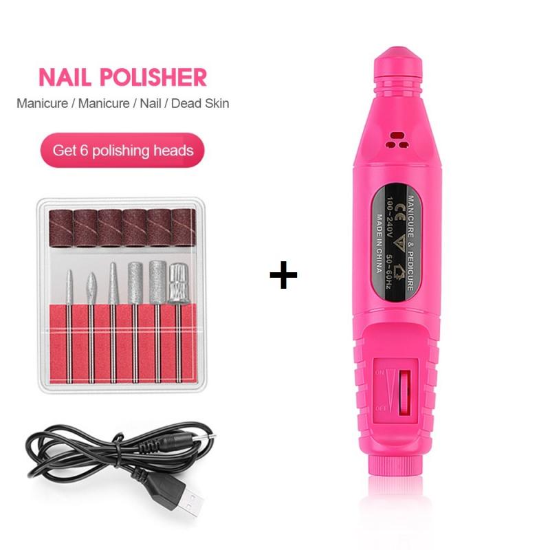 YBLNTEK-máquina pulidora eléctrica para uñas, con carga USB, para manicura y pedicura, para salón de casa: Rose Red