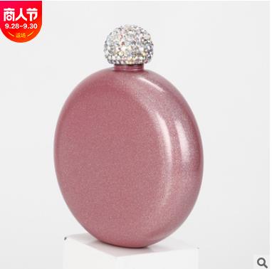 Mini frasco de Alcohol redondo para mujer, Petaca de acero inoxidable con tapa de diamante, 304 de acero inoxidable, 10,1 cm * 9 cm * 2,6 cm: E