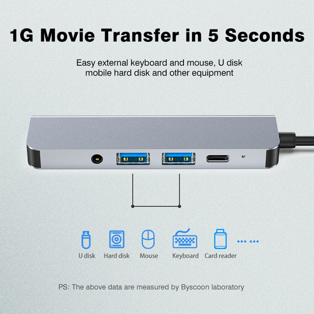 Byscoon Type C HUB 5 In 1 87W PD 3.0 Docking Station USB C To 4K HDMI USB 3.0 AV 3.5mm Audio Adapter For Lenovo Xiaoxin Pro 13