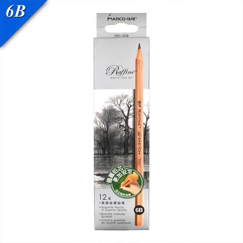 Marco Raffine Sketch Drawing Pencils Set 9B 8B 7B 6B 5B 4B 3B 2B B HB H 2H 3H Standard Pencil for Sketching Office School: 12pcs 6B